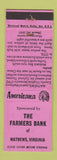 Matchbook Cover - Farmers Bank Mathews VA Perkins Americana PINK