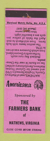 Matchbook Cover - Farmers Bank Mathews VA Perkins Americana PINK