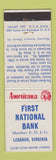 Matchbook Cover - First National Bank Lebanon VA Perkins Americana WHITE