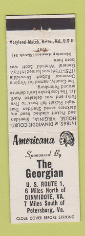 Matchbook Cover - Georgian Dinwiddie VA Perkins Americana WHITE