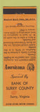 Matchbook Cover - Bank of Surry County VA Perkins Americana ORANGE WEAR