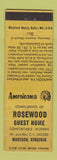 Matchbook Cover - Rosewood Guest Home Madison VA Perkins Americana YELLOW WEAR