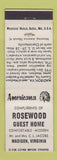 Matchbook Cover - Rosewood Guest Home Madison VA Perkins Americana WHITE WEAR