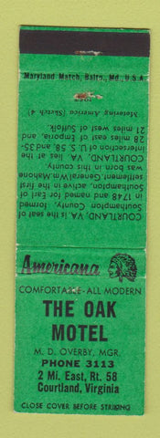 Matchbook Cover - Oak Motel Courtland VA Perkins Americana GREEN