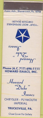 Matchbook Cover - Chrysler Plymouth Imperial Trucksville PA