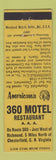 Matchbook Cover - 360 Motel Chesterfield VA Perkins Americana YELLOW