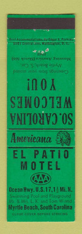 Matchbook Cover - El Patio Motel Myrtle Beach SC Perkins Americana GREEN