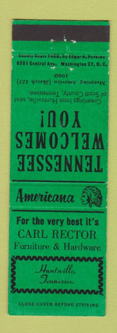 Matchbook Cover Rector Furniture Hardware Huntsville TN Perkins Americana GREEN