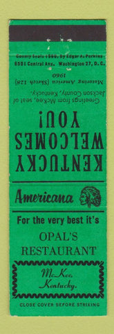 Matchbook Cover - Opal's Restaurant McKee KY Perkins Americana GREEN