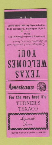 Matchbook Cover - Turner's Texaco oil gas Lipscomb TX Perkins Americana PINK