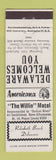 Matchbook Cover - Willin Motel Rehoboth Beach DE Perkins Americana WHITE