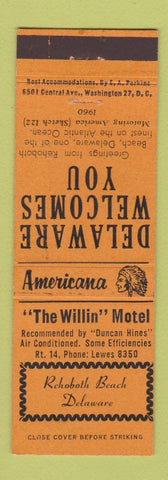 Matchbook Cover - William Vance Motel Tarboro NC Perkins Americana ORANGE