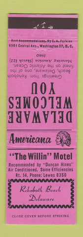 Matchbook Cover - William Vance Motel Tarboro NC Perkins Americana PINK