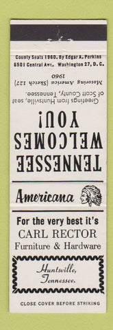 Matchbook Cover Rector Furniture Hardware Huntsville TN Perkins Americana WHITE