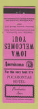 Matchbook Cover - Pocahontas Hotel IA Perkins Americana PINK