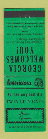 Matchbook Cover - Twin City Cafe Homer GA Perkins Americana GREEN