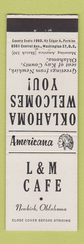 Matchbook Cover - L&M Cafe Newkirk OK Perkins Americana WHITE