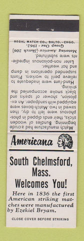 Matchbook Cover - South Chelmsford MA Perkins Americana WHITE