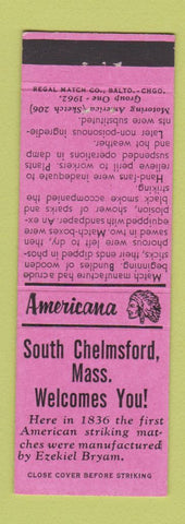 Matchbook Cover - South Chelmsford MA Perkins Americana PINK