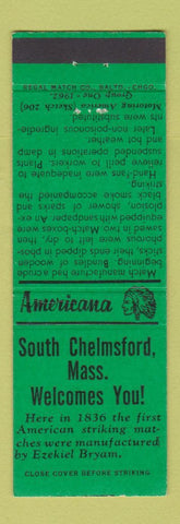 Matchbook Cover - South Chelmsford MA Perkins Americana GREEN