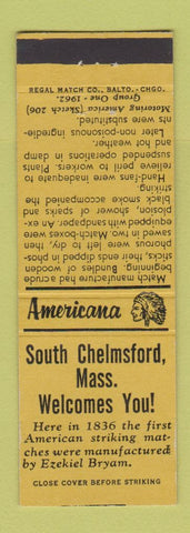Matchbook Cover - South Chelmsford MA Perkins Americana YELLOW