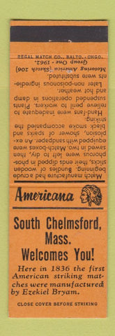 Matchbook Cover - South Chelmsford MA Perkins Americana ORANGE