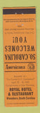 Matchbook Cover - Royal Hotel Winnsboro SC Perkins Americana ORANGE