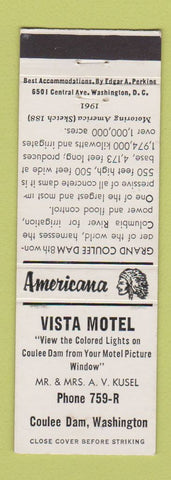 Matchbook Cover - Vista Motel Coulee Dam WA Perkins Americana WHITE