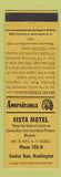Matchbook Cover - Vista Motel Coulee Dam WA Perkins Americana YELLOW