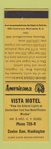 Matchbook Cover - Vista Motel Coulee Dam WA Perkins Americana YELLOW