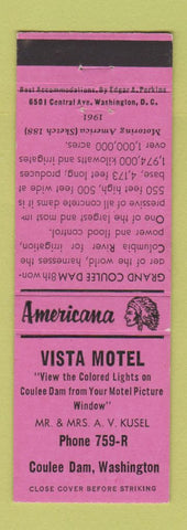 Matchbook Cover - Vista Motel Coulee Dam WA Perkins Americana PINK