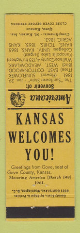 Matchbook Cover - Kaiser Insurance Gove KS Perkins Americana YELLOW