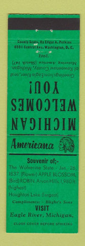 Matchbook Cover - Blight's Sons Eagle River MI Perkins Americana GREEN