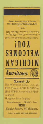 Matchbook Cover - Blight's Sons Eagle River MI Perkins Americana YELLOW