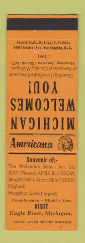 Matchbook Cover - Blight's Sons Eagle River MI Perkins Americana ORANGE