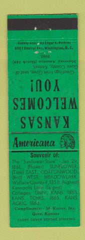 Matchbook Cover - Kaiser Insurance Gove KS Perkins Americana GREEN