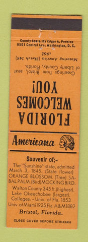 Matchbook Cover - Bristol FL Perkins Americana ORANGE