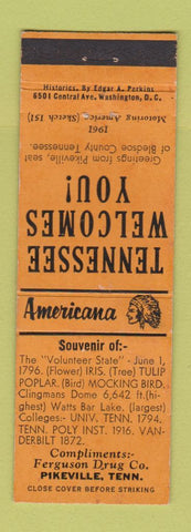 Matchbook Cover - Ferguson Drug Pikeville TN Perkins Americana ORANGE