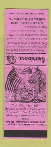 Matchbook Cover - Appomattox Court House VA Civil War Perkins Americana PINK