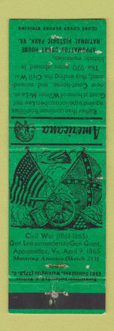 Matchbook Cover Appomattox Court House VA Civil War Perkins Americana GREEN WEAR