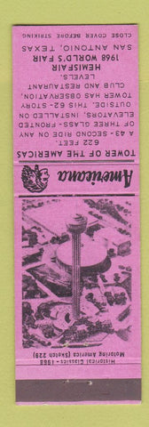 Matchbook Cover - 1968 World's Fair San Antonio TX Perkins Americana PINK