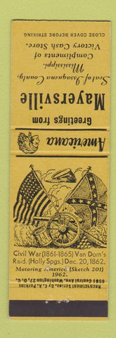 Matchbook Cover - Victory Cash Store Mayersville MS Perkins Americana YELLOW