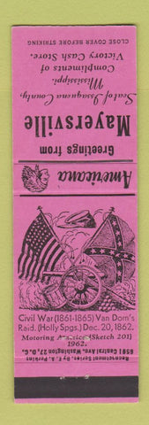 Matchbook Cover - Victory Cash Store Mayersville MS Perkins Americana PINK