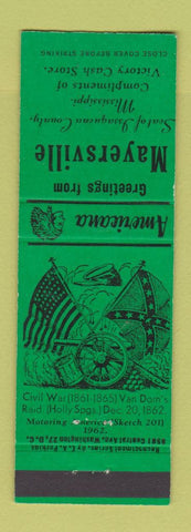 Matchbook Cover - Victory Cash Store Mayersville MS Perkins Americana GREEN