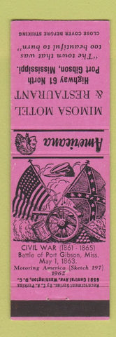 Matchbook Cover - Mimosa Motel Port Gibson MS Perkins Americana PINK