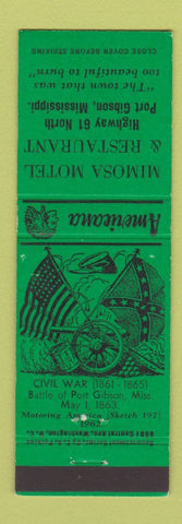 Matchbook Cover - Mimosa Motel Port Gibson MS Perkins Americana GREEN