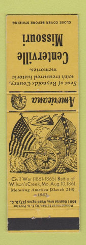 Matchbook Cover - Centerville MO Civil War Perkins Americana YELLOW