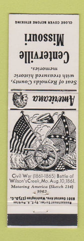 Matchbook Cover - Centerville MO Civil War Perkins Americana WHITE