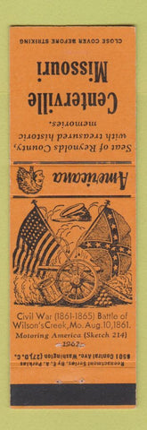 Matchbook Cover - Centerville MO Civil War Perkins Americana ORANGE