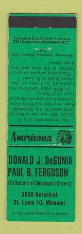 Matchbook Cover - Match Collectors St Louis MO Perkins Americana GREEN